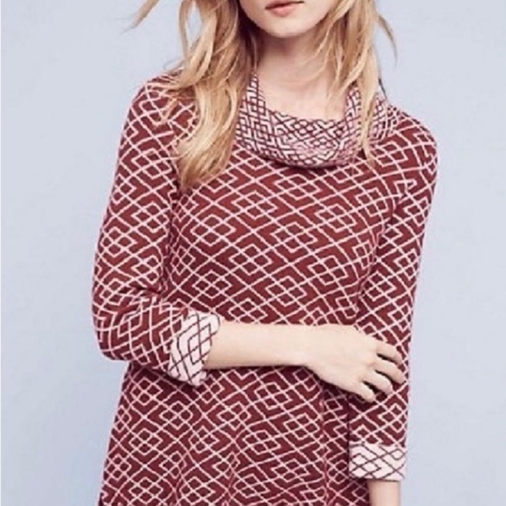 MOTH Anthropologie Women’s XS‎ Galena Burgundy & Pink Cowl Neck Alpaca Sweater